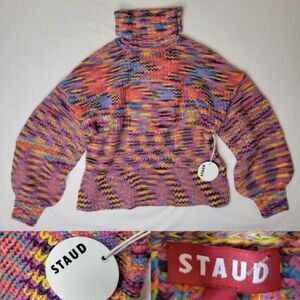 $295 NEW STAUD BENNY SUNSET PINK PURPLE ORANGE TURTLENECK SWEATER M MEDIUM NWT